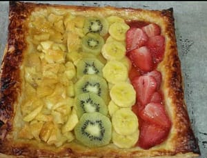 tarta de frutas pintada con gelatina