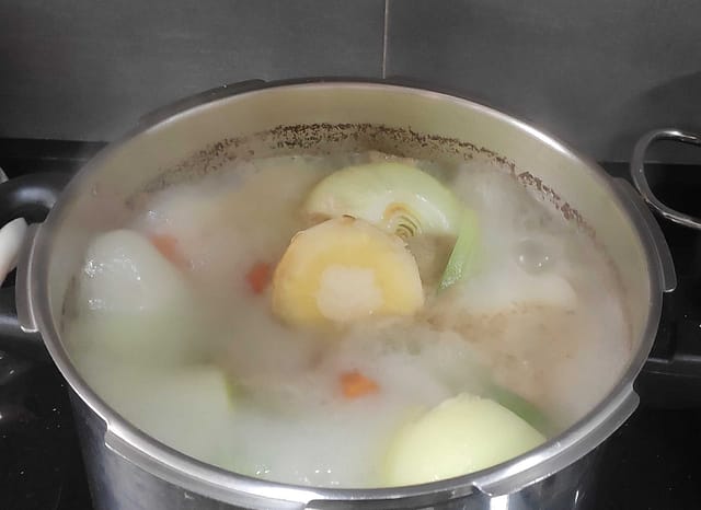 vegetables cooking in the pot