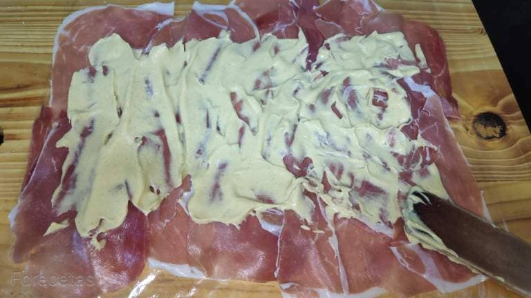 mustard layer on serrano ham