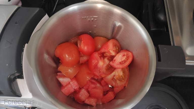 watermelon and tomato in the food processor